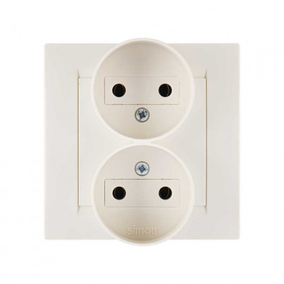 Simon Simon15 Розетка 2-ная 2х(2К) 16А 250В~, винт. зажим, сл. кость, 1590457-031