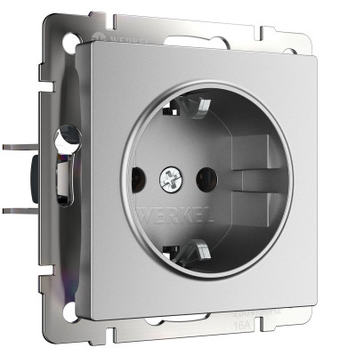 Werkel W1171165/ Розетка с заземлением и шторками (серебряный матовый), a063613