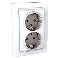 РОЗЕТКА двойная, со шторками, с заземлением, БЕЛЫЙ