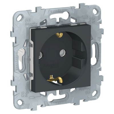 Unica New Розетка 2К+З со шторками, винт. зажим, 16 А, 250 В, антрацит