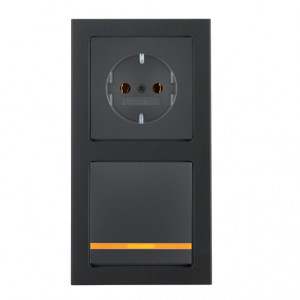 Berker Выключатель 1-клавишный с розеткой 2к+з, матовый антрацит,  серия Q.3