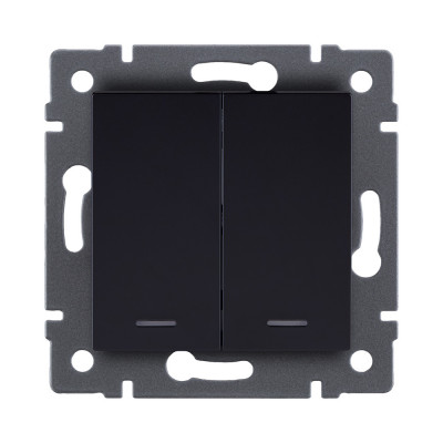 Выключатель 2-клавишный 10А/250В с LED подсветкой, черный Kollinger REA-S-008BK для Aspekt, Eleganz, Reflex