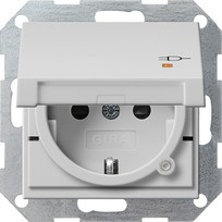 2763015 Gira Вставка розетки с крышкой, с затвором (shutter) и символом  и контрольным светодиодным индикатором
