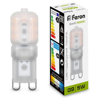 Лампа светодиодная, (5W) 230V G9 4000K JCD9, LB-430, Feron 25637