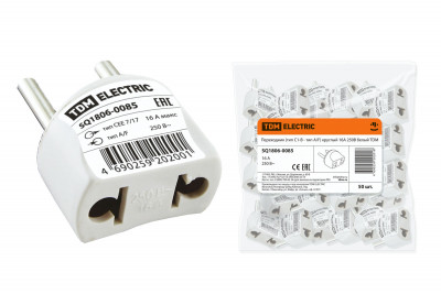 Переходник (тип С1-В - тип A/F) круглый 16A 250В белый TDM Electric, SQ1806-0085