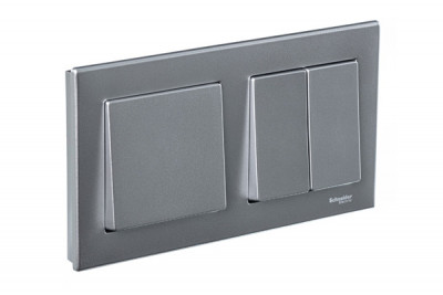 Блок: Выключатель 1-клавишный + 2-клавишный, Цвет - алюминий, серия M-Plan