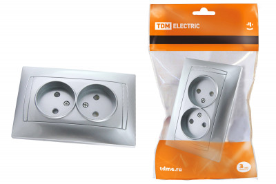 Розетка двойная 2П 10А 250В с защ. шт. серебр. металлик "Лама" TDM Electric, SQ1815-0212