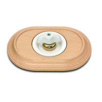 Fontini Выключатель 1-клавишный, цвет белый, рамка - натуральное дерево,  Fontini, серия Venezia