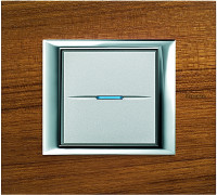 Выключатель 1-клавишный, вставка - алюминий, прямоугольная рамка Axolute - тиковое дерево