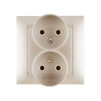 Simon Simon15 Розетка 2-ная 2х(2К) 16А 250В~, винт. зажим, шампань, 1590457-034