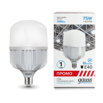Лампа Gauss Elementary T140 75W 7000lm 6500K E40 Promo LED 1/12, 60438