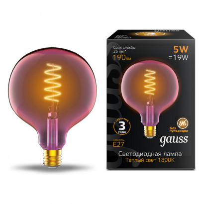 Лампа Gauss Filament G125 5W 190lm 1800К Е27 pink flexible LED 1/10, 1011802105