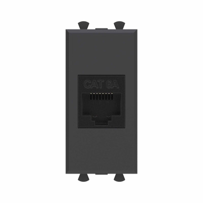 DKC Компьютерная розетка RJ-45 без шторки модульная, кат.6А, "Avanti", "Черный матовый", 1 модуль