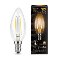 Лампа Gauss Filament Свеча 9W 680lm 2700К Е14 LED 1/10/50, 103801109 Лампа Gauss Filament Свеча 9W 680lm 2700К Е14 LED 1/10/50, 103801109