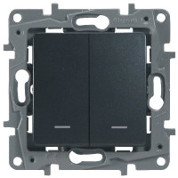Legrand Переключатель двухклавишный с подсветкой/индикацией - Legrand Etika - 10А 250В безвинтовые зажимы - антрацит, 672616