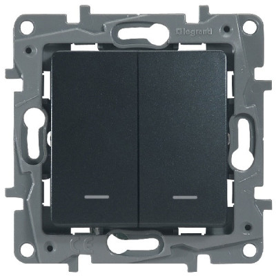 Legrand Переключатель двухклавишный с подсветкой/индикацией - Legrand Etika - 10А 250В безвинтовые зажимы - антрацит, 672616