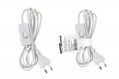 Шнур с выключателем и плоской вилкой "Народный" ШВВП 2х0,5мм2 2м. белый, SQ1305-0041