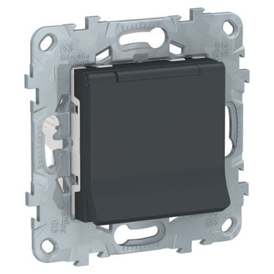 Unica New Розетка 2К+З со шторками, с крышкой, 16 А, 250 В, IP40, антрацит