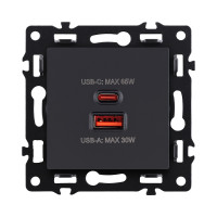 Розетка USB A+C 65W, черный Kollinger Asthetik AS-024BK