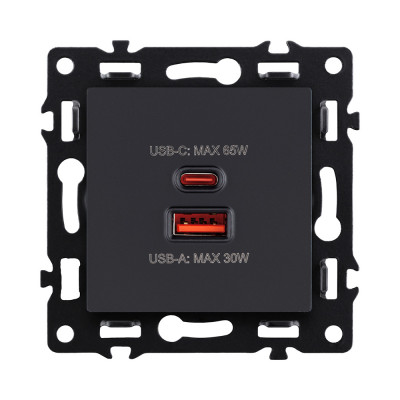 Розетка USB A+C 65W, черный Kollinger Asthetik AS-024BK