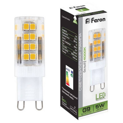 Лампа светодиодная, (5W) 230V G9 4000K JCD9, LB-432, Feron 25770