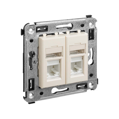 4405374 - ДКС Компьютерная розетка RJ-45 в стену, кат.6А двойная, "Avanti", "Ванильная дымка"