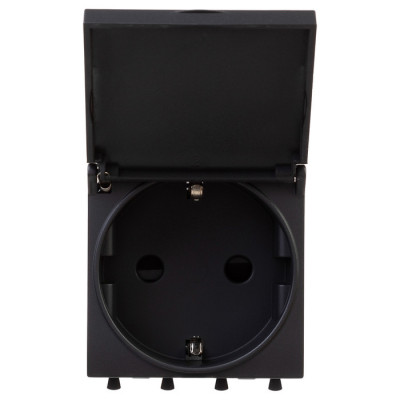 4412012 - ДКС Розетка с крышкой модульная, 2P+E, с з/ш, "Avanti", "Черный матовый", 2модуля