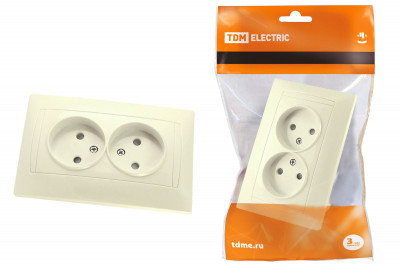 Розетка двойная 2П 10А 250В с защ. шт. сл. кость "Лама" TDM Electric, SQ1815-0112