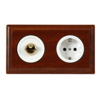 Fontini Блок на 2 поста, розетка 2к+з, выключатель тумблерный, цвет белый, рамка - дерево сапелли