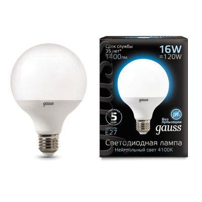 Лампа Gauss G95 16W 1540lm 4100K E27 LED 1/20, 105102216