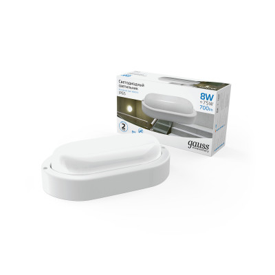 Св-к светодиодный Gauss Elementary IP65 160*90*46 8W 700lm 6500K 160-260V ЖКХ овал 1/40, 161411308