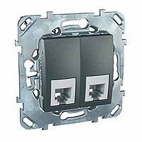 MGU5.9090.12ZD - Unica top розетка телефонная, rj11, двойная, 4 контакта, графит