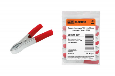 Зажим "крокодил" ЗК 15А 75мм красный (10шт) TDM Electric, SQ0541-0011