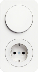 Berker Выключатель 1-клавишный с розеткой 2к+з, глянцевый белый, серия R.1