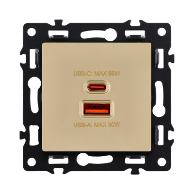 Розетка USB A+C 65W, золотой Kollinger Asthetik AS-024GD