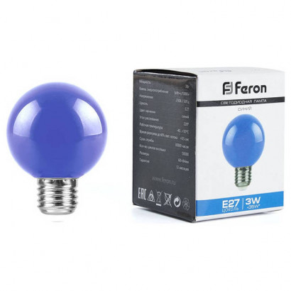 Лампа светодиодная,  (3W) 230V E27 синий G60, LB-371, Feron 25906