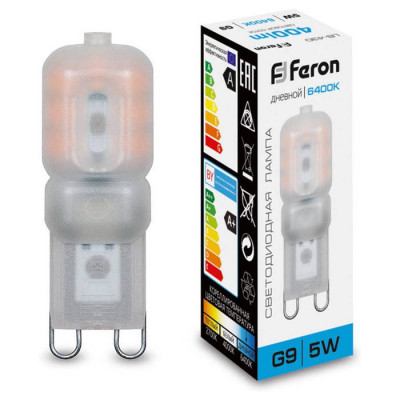 Лампа светодиодная, (5W) 230V G9 6400K JCD9, LB-430, Feron 25638