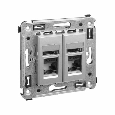4404374 - ДКС Компьютерная розетка RJ-45 в стену, кат.6А двойная, "Avanti", "Закаленная сталь"