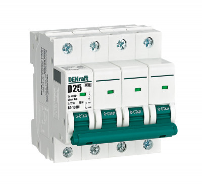 DEKraft Авт. выкл. без теплозащиты 4P 25А х-ка D 6кА ВА-103M