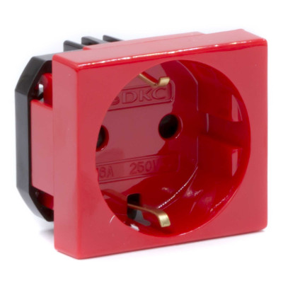 ДКС Розетка силовая 2Р+Е, со шторками, «Viva», 2 мод., красная, 45015