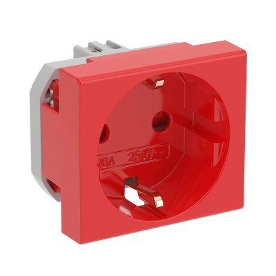 ДКС Розетка силовая 2Р+Е, со шторками, «Viva», 2 мод., красная, 45015