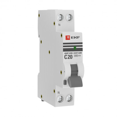 Дифференциальный автомат АВДТ-63М 20А/30мА (1мод., хар.C, электронный тип AС) 6кА EKF PROxima