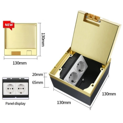 Люк напольный на 2 модуля, металлический, h=85мм, крышка с углублением 17 мм, TIMIUX, золото, EU2H85U GD