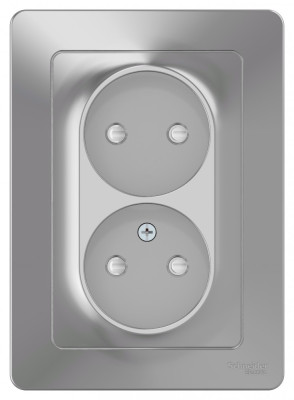 BLANCA С/У РОЗЕТКА двойная без заземления со шторк., 16А, 250В, АЛЮМИНИЙ
