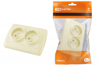 Розетка двойная 2П 10А 250В с защ. шт. сл. кость "Онега" TDM Electric, SQ1805-0041