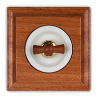 Fontini Выключатель 1-клавишный, цвет белый, рамка дерево сапелли,  Fontini, серия Venezia