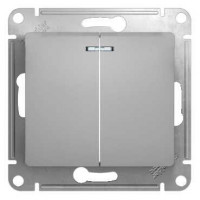 Glossa Выключатель 2-клав. 10А 250В~ с подсветкой, сх.5а, алюм. Glossa Выключатель 2-клав. 10А 250В~ с подсветкой, сх.5а, алюм.