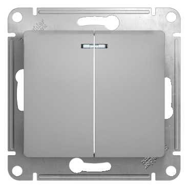 Glossa Выключатель 2-клав. 10А 250В~ с подсветкой, сх.5а, алюм.