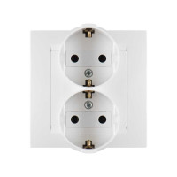 Simon Simon15 Розетка 2-ная 2х(2К+З) 16А 250В~, винт. зажим, белая, 1590459-030