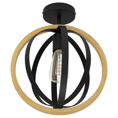 Eglo 43736 Потолочный светильник (люстра) BASILDON, 1Х40W, E27, H375, ?320, сталь, черный/дерево, коричневый